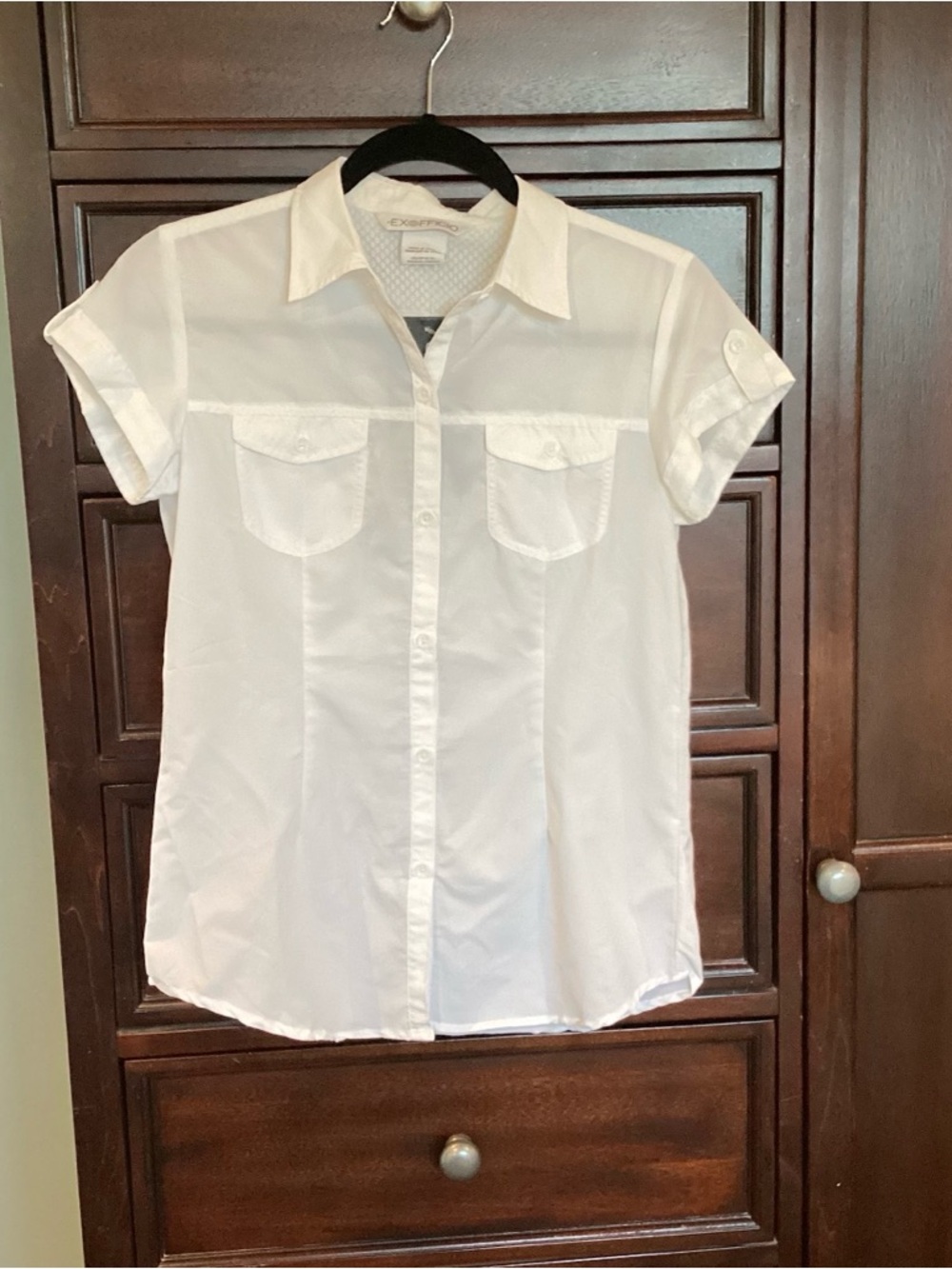 EXOFFICIO Dryflylite cap sleeve UPF 30 active wear button up shirt NWTs